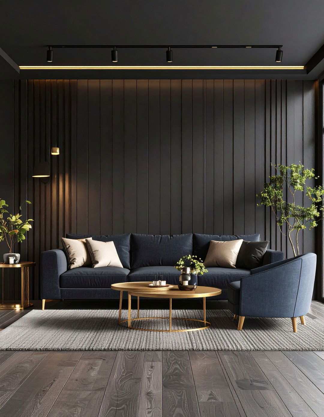 Black Shiplap Paired with Brass Highlights - 20 Black Shiplap Wall Ideas