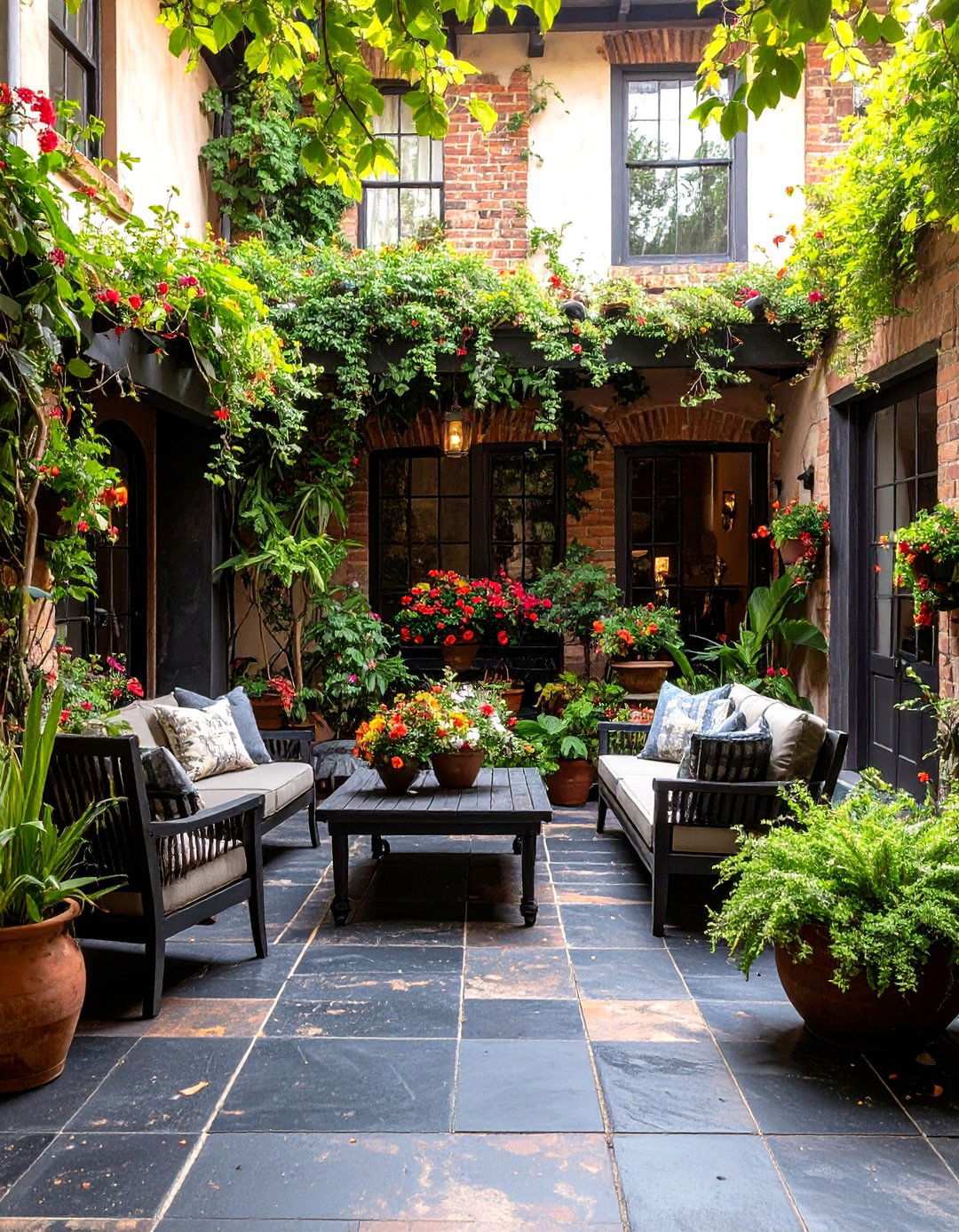 Black Stained Concrete Patio with Antiqued Finish - 20 black concrete patio ideas