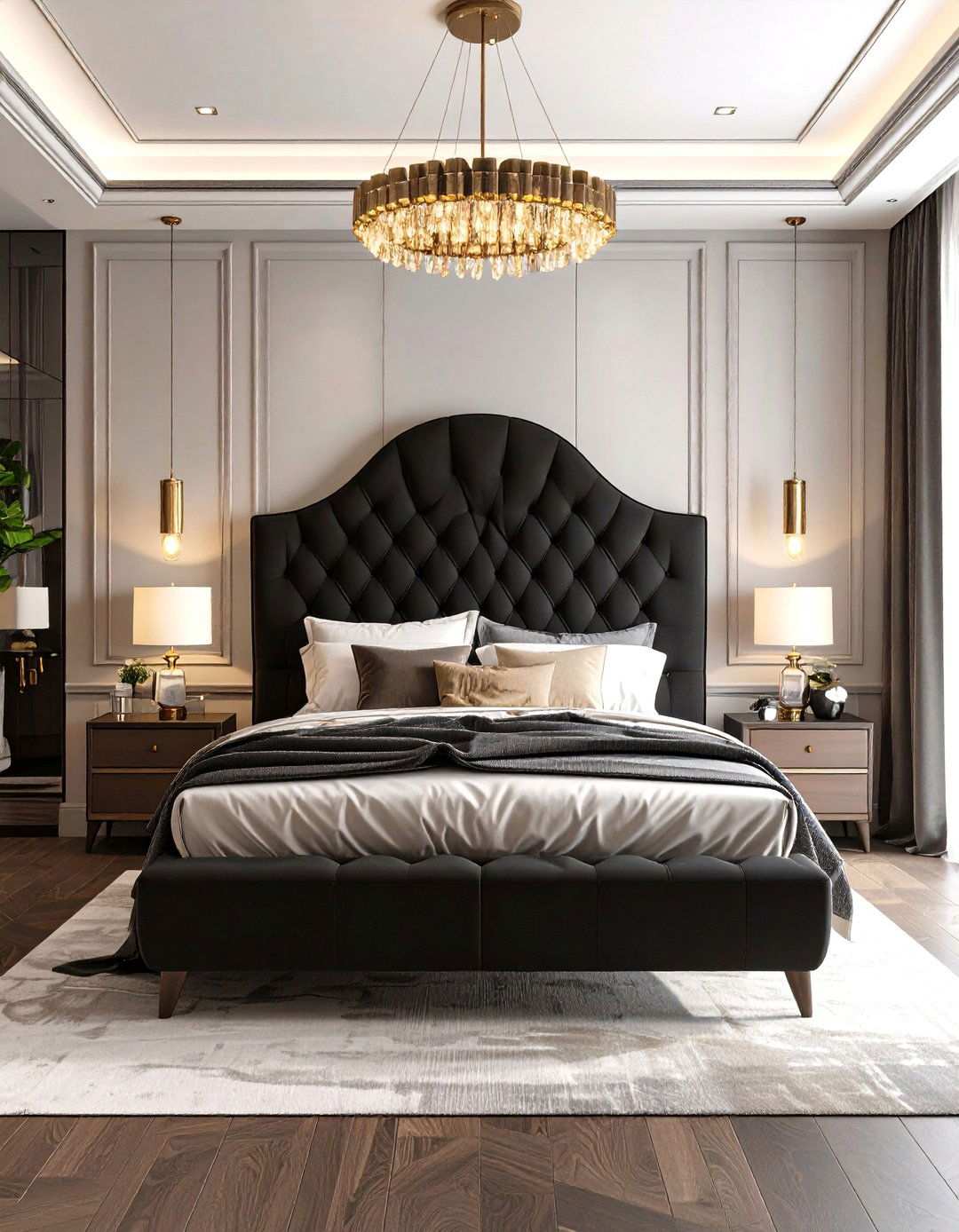 Black Statement Oversized Headboard Dramatic Impact - 20 Black Headboard Bedroom Ideas