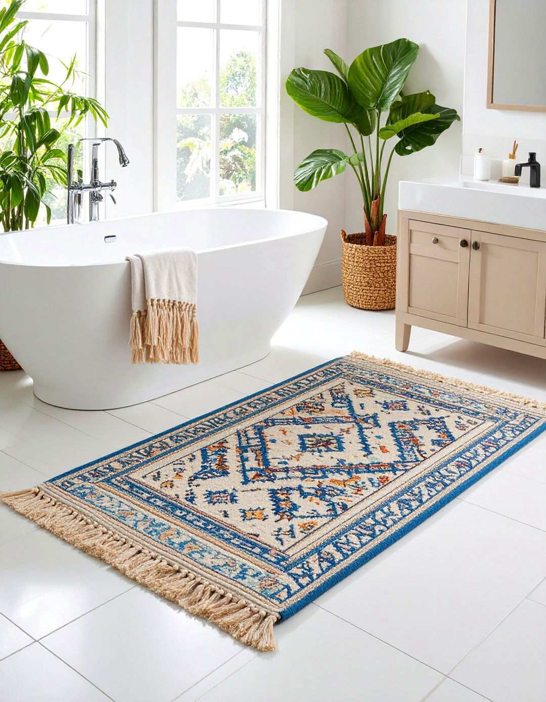 Boho Cotton Tassel Bathroom Rug - 20 Bathroom Rug Ideas