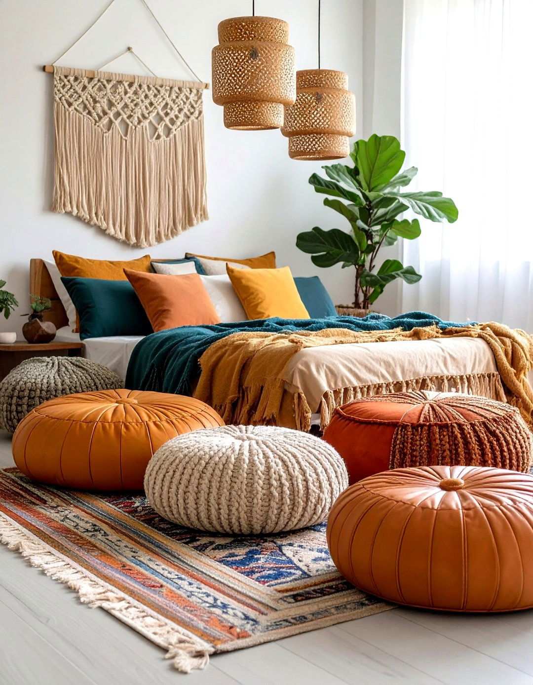 Boho Poufs and Floor Cushions Bedroom Sitting Area - 20 Bedroom Sitting Area Ideas