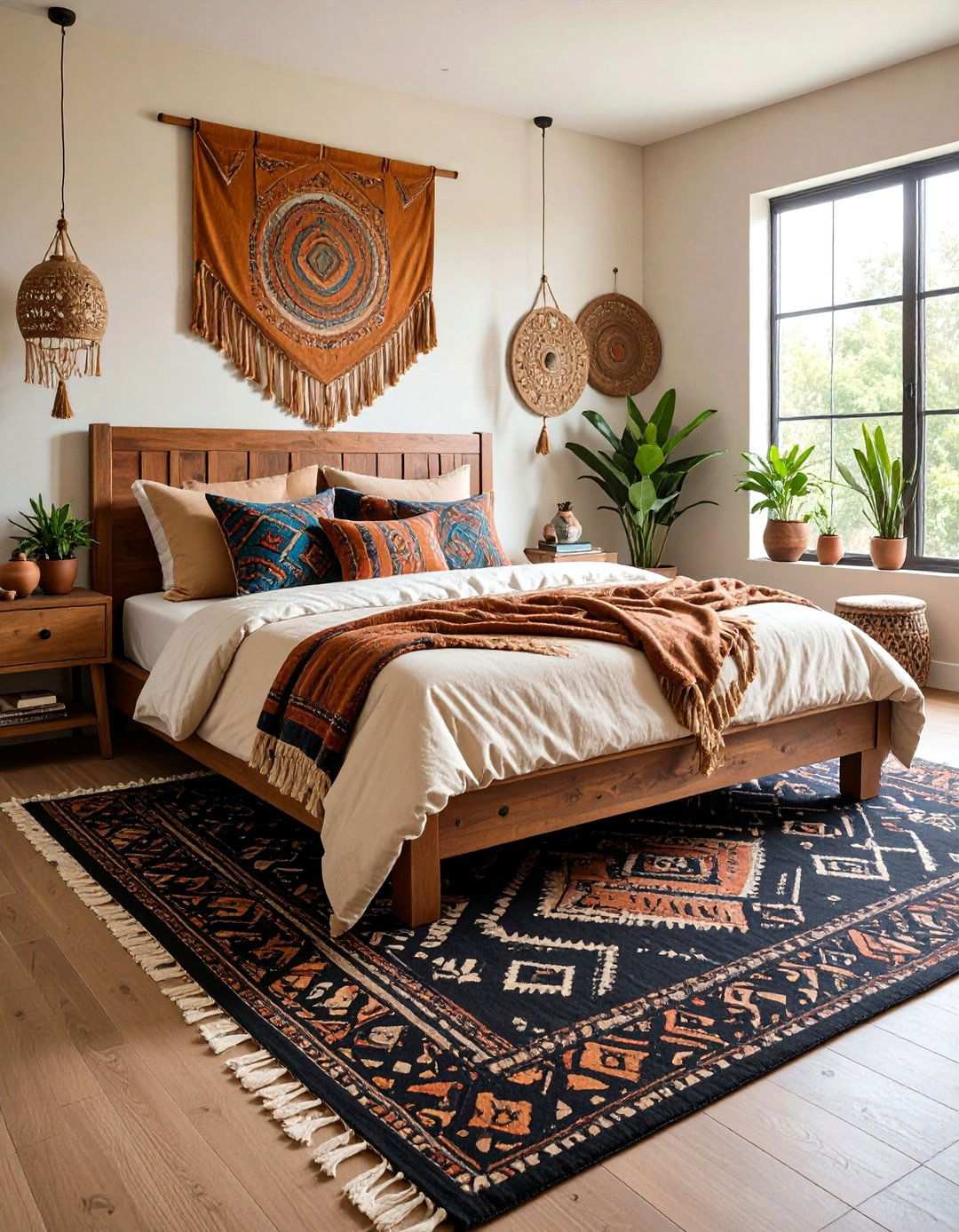 Boho Textures Soften a Black and Brown Bedroom Palette - 20 Black and Brown Bedroom Ideas