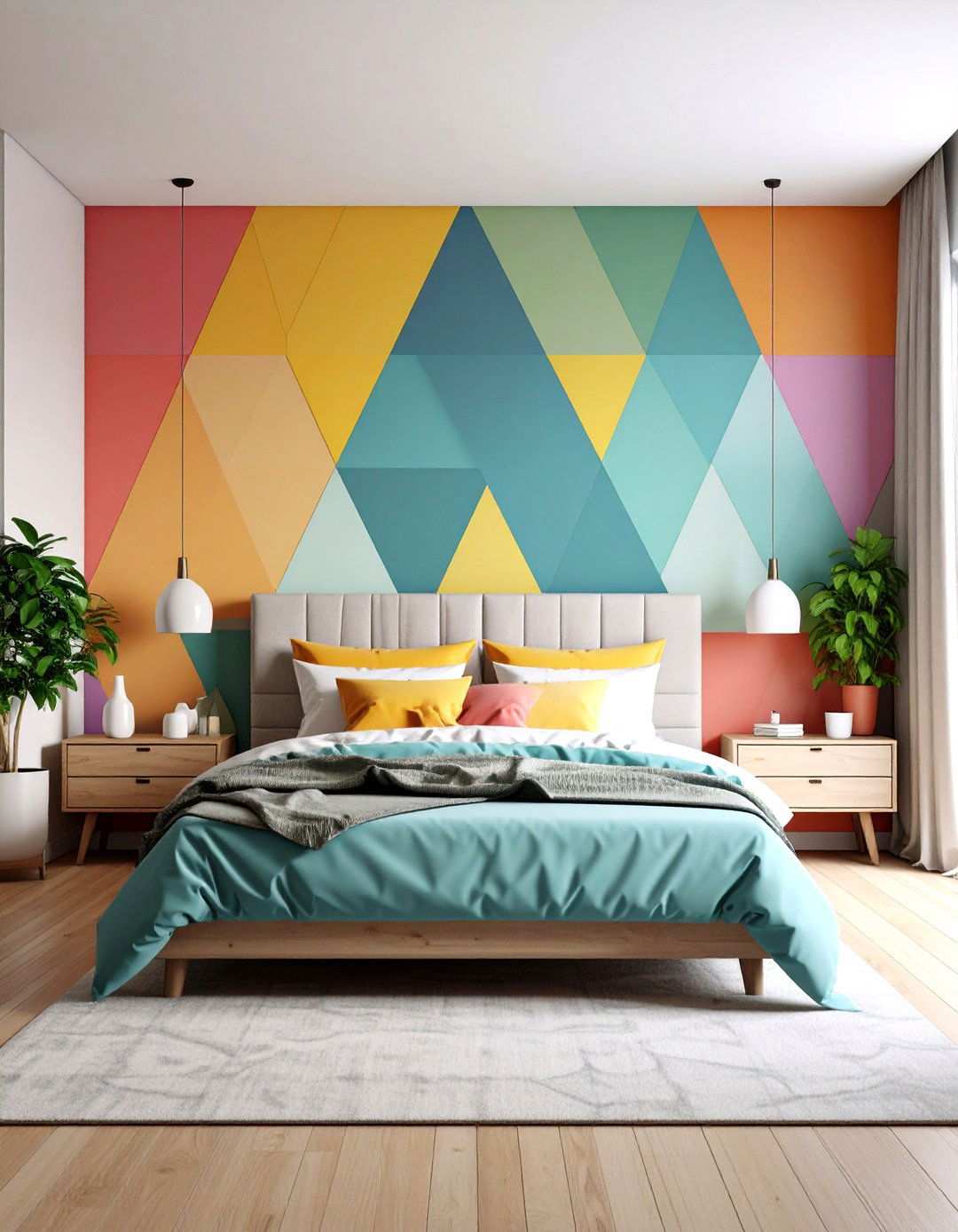 Bold Geometric Wallpaper Bedroom Features - 20 80s Bedroom Ideas