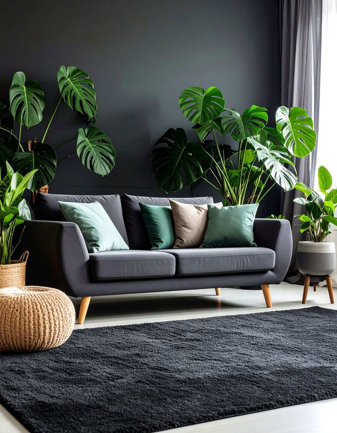 Botanical Boost With Deep Grounding - 20 Black Carpet Living Room Ideas