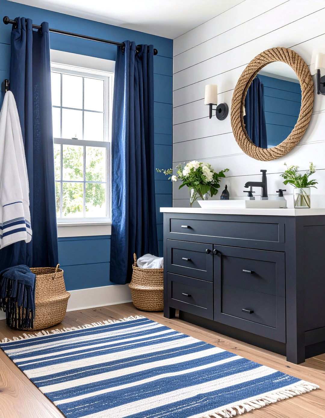 Breezy Monochrome Coastal Whites with Midnight Fixtures - 20 Bathroom With Black Fixtures