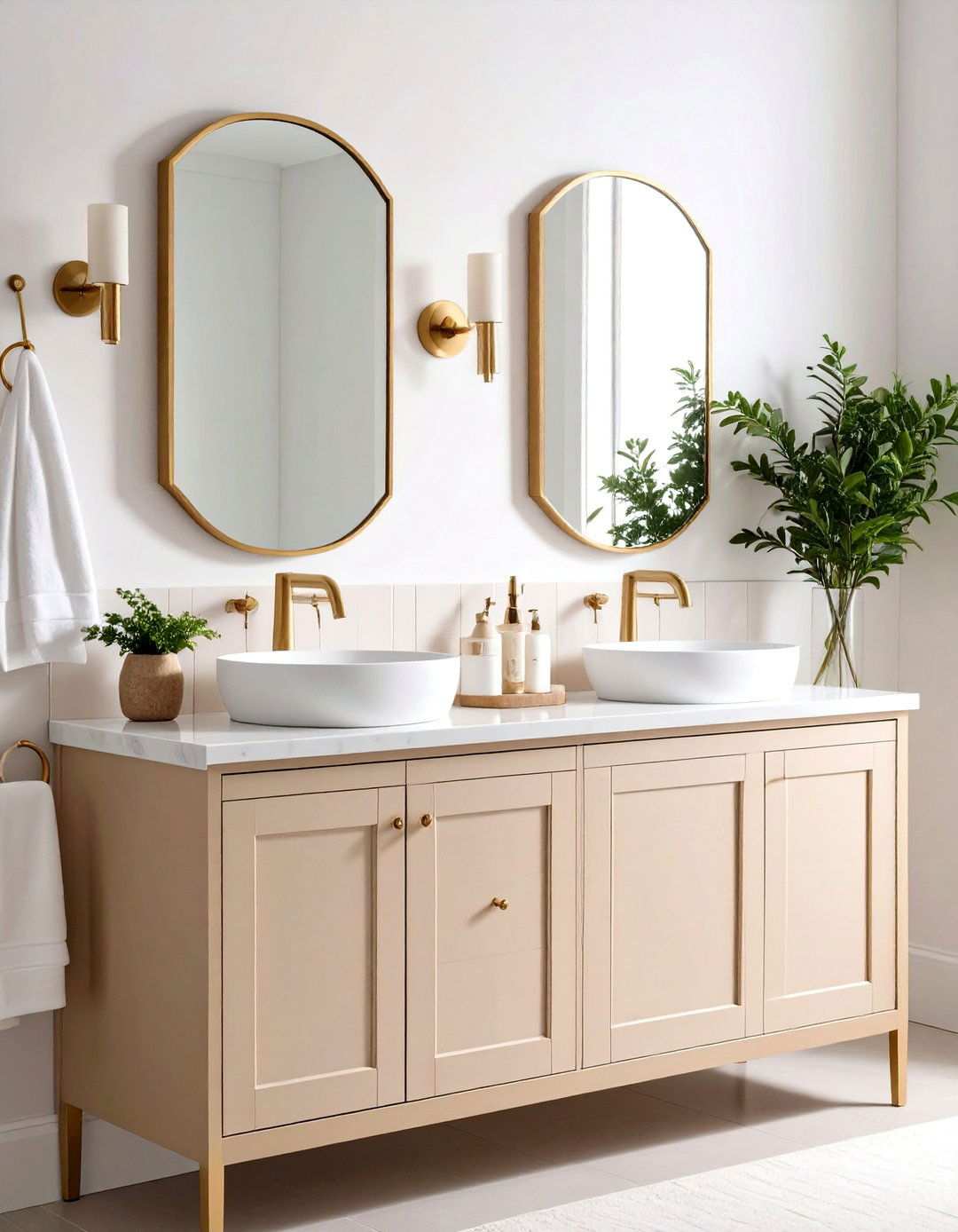 Brushed Brass Elevates a Beige Bathroom - 20 Beige Bathroom Ideas