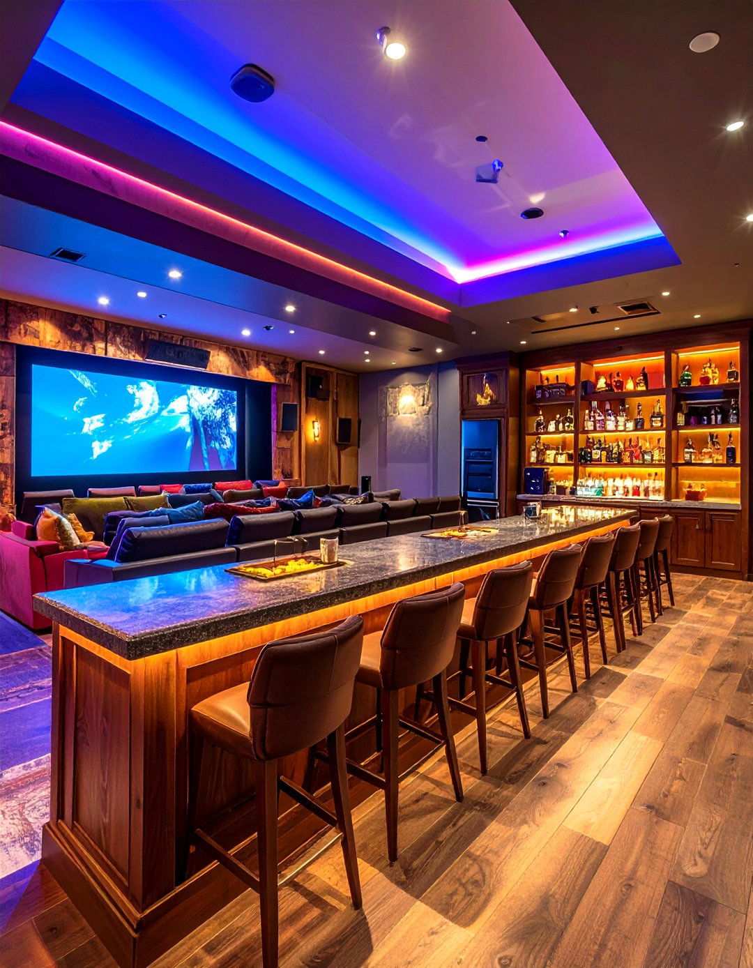 Built in Snack Ledges and Beverage Stations - 20 Basement Home Theater Ideas