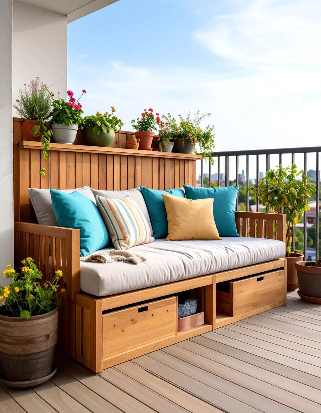 Built In Storage Bench Seating - 20 Balcony Deck Ideas