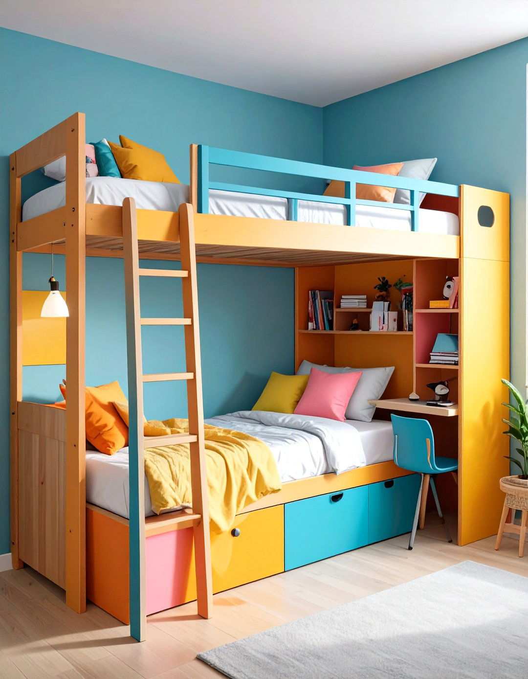 Bunk Bed with Desk Integration for Study Spaces - 20 2 Beds in One Small Room Ideas