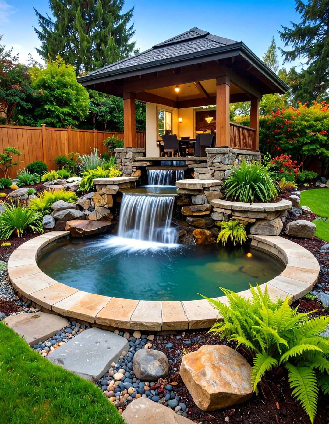 Cascading Waterfall Pond Features - 20 Backyard Pond Ideas