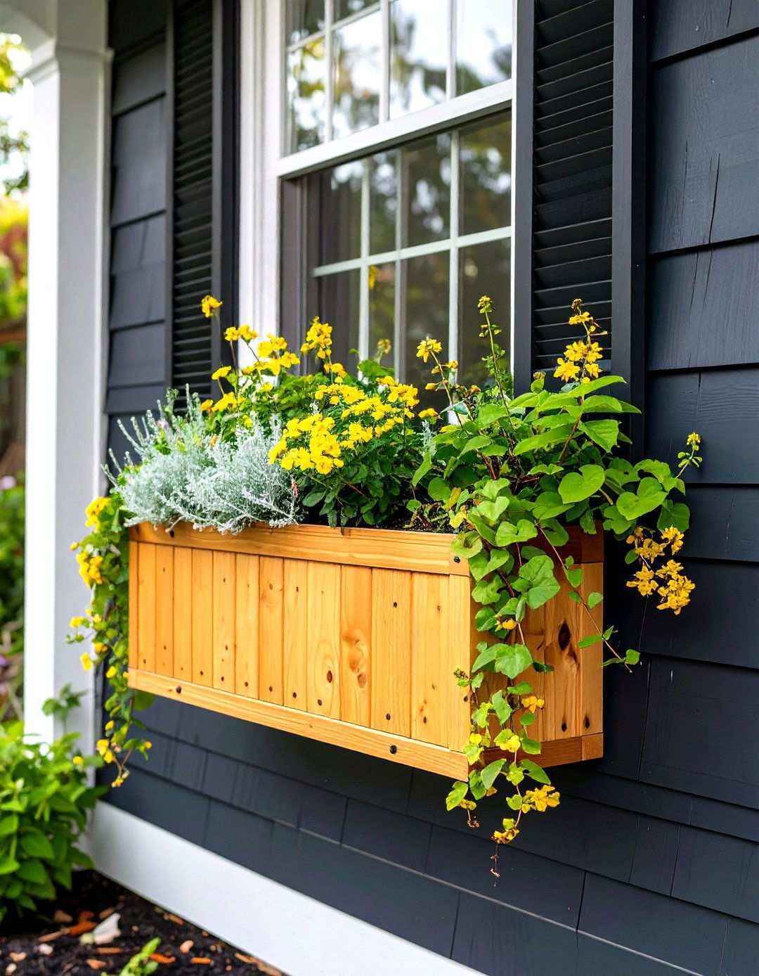 Cedar Window Boxes Bring Living Color to the Dark Canvas - 20 Black House With Cedar Accents