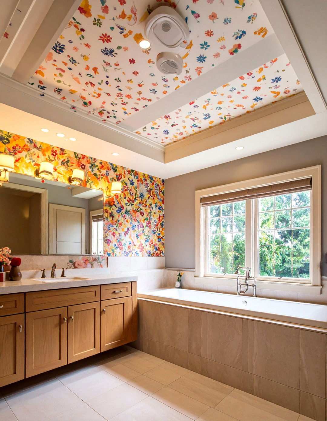 Ceiling Statement Wallpaper - 20 Bathroom Wallpaper Ideas
