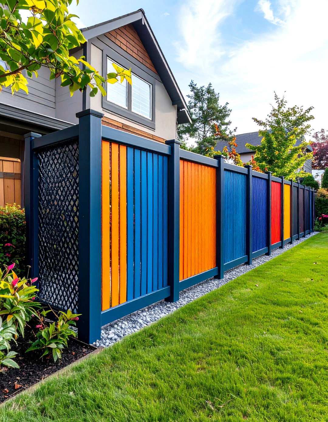 Chain Link with Privacy Slats Backyard Fence - 20 Backyard Fence Ideas