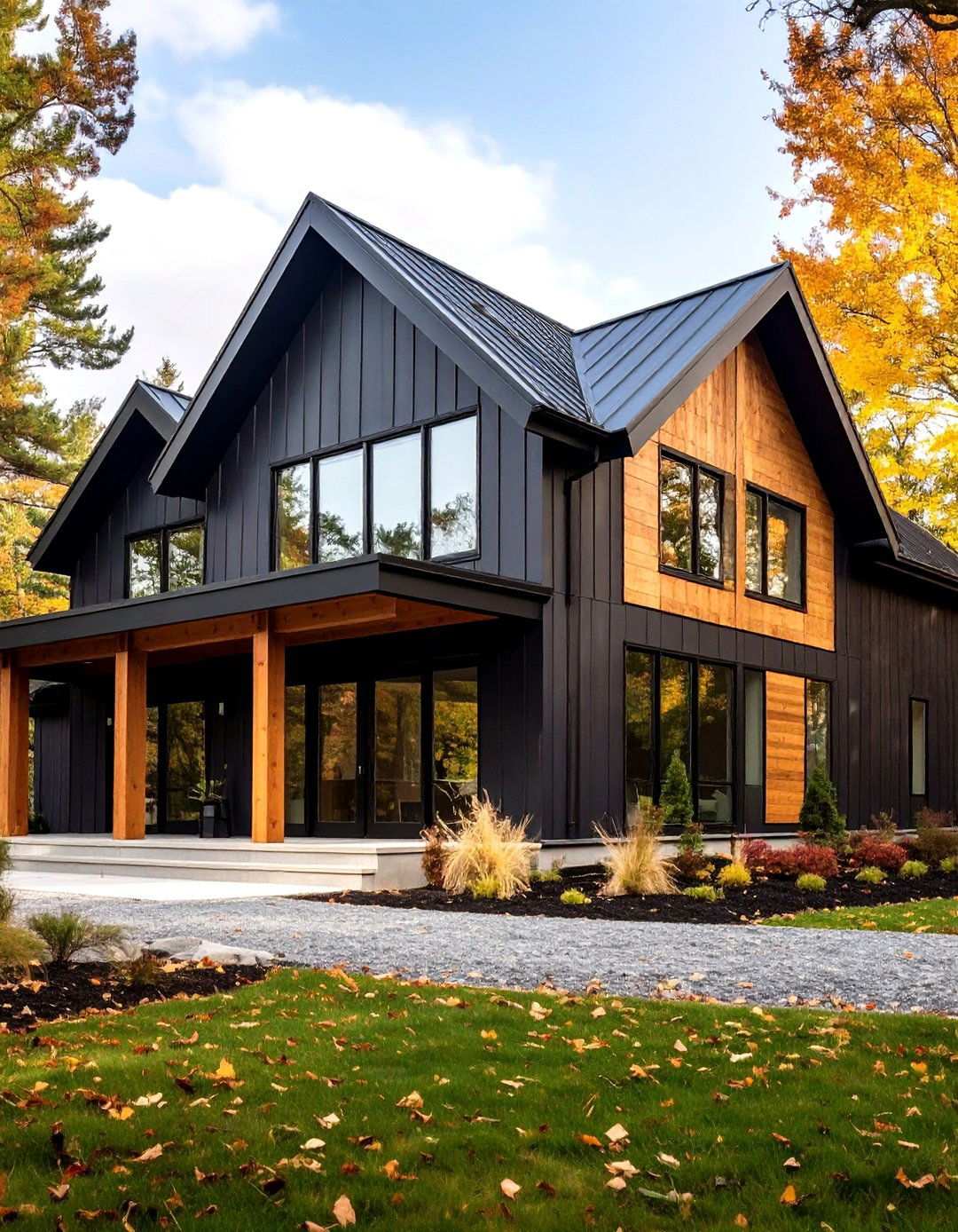 Charcoal and Cedar Contrast Barndominium - 20 Barndominium Exterior Ideas