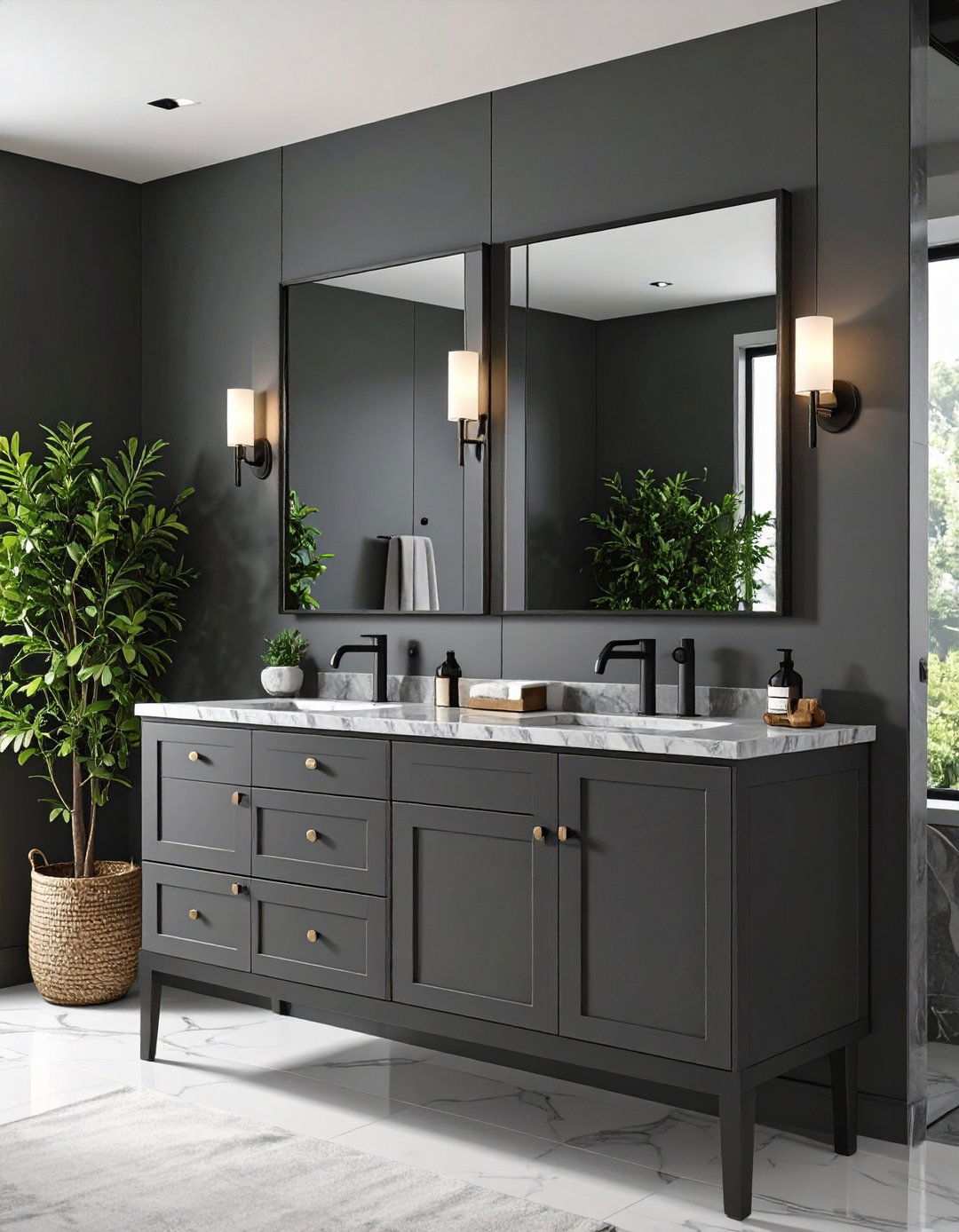 Charcoal Gray Statement Cabinets - 20 Bathroom Cabinet Color Ideas