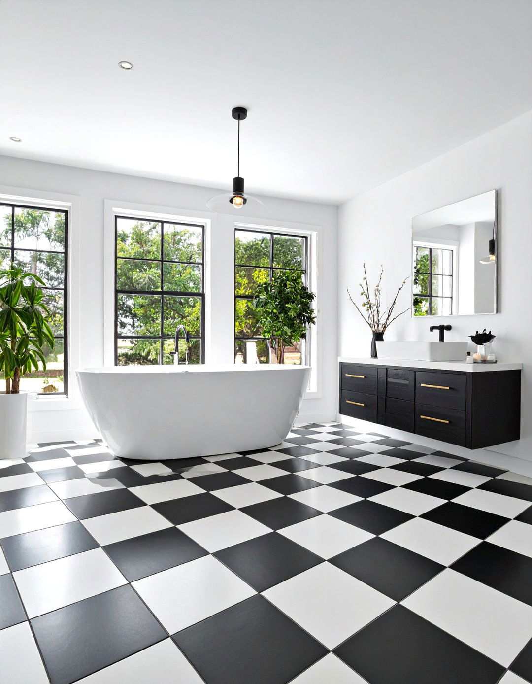 Checkerboard Black Floor Bathroom Brings Classic Energy - 20 Black Floor Bathroom With White Walls Ideas