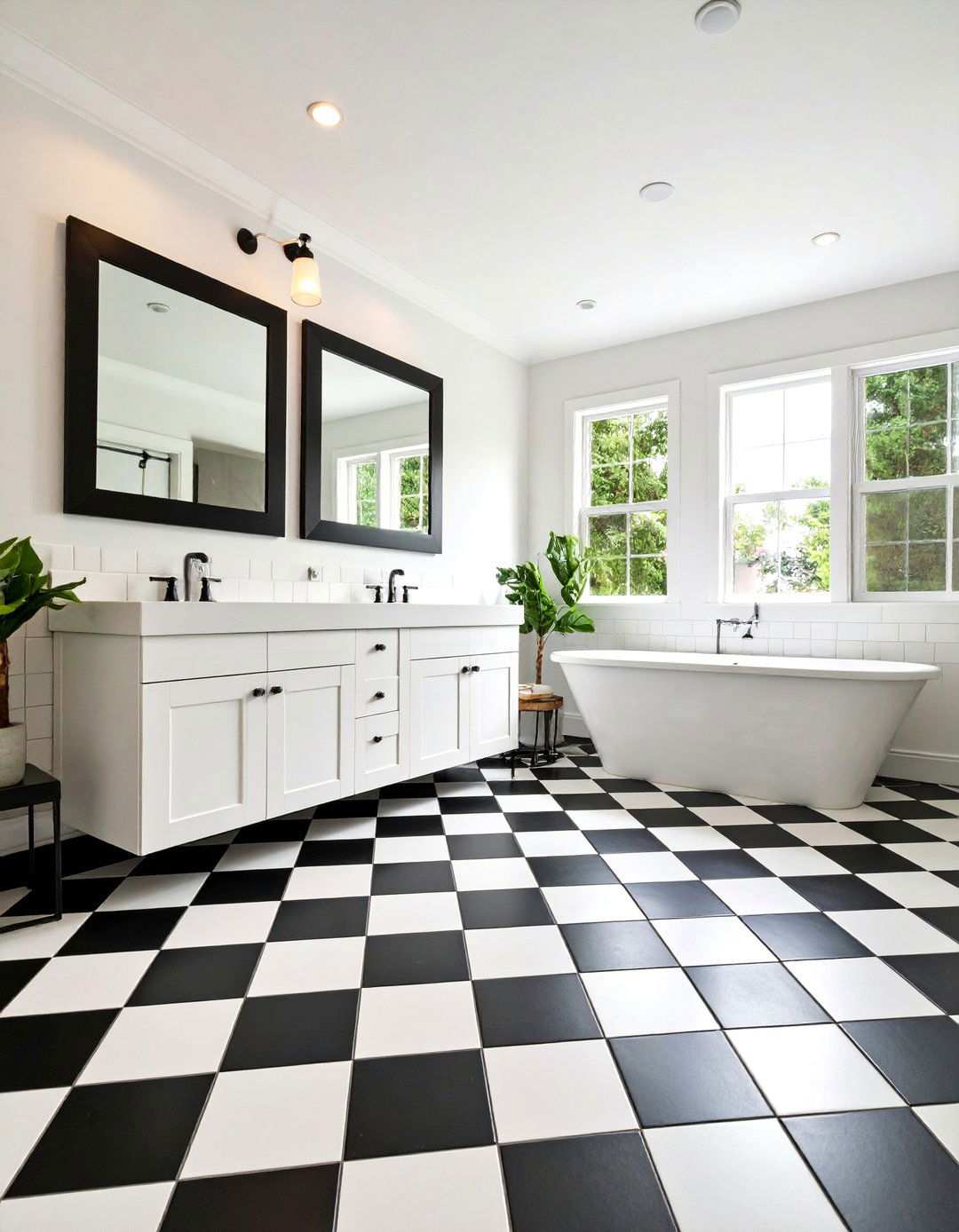 Checkerboard Floor Grounds a Black and White Bathroom - 20 Black and White Bathroom Ideas