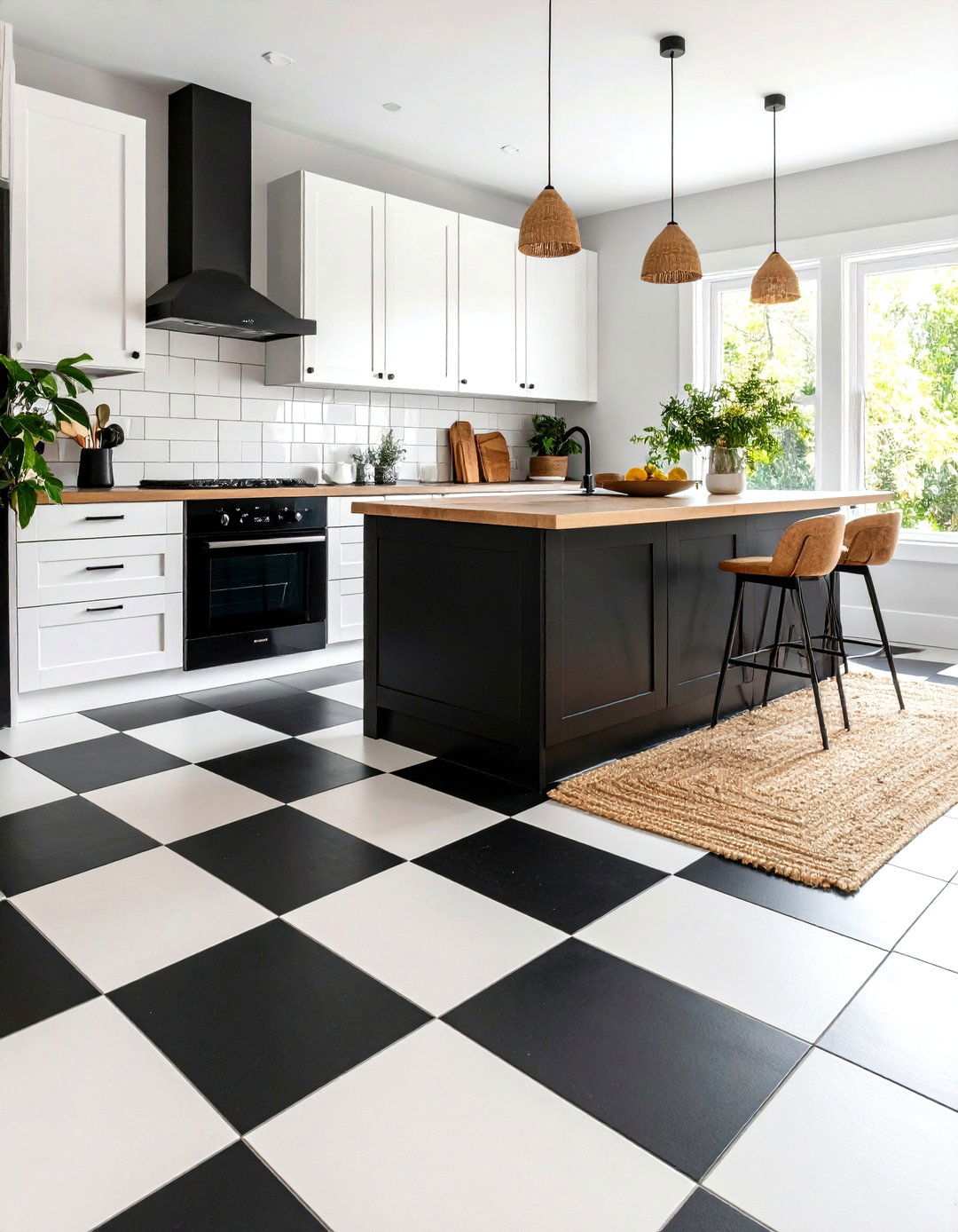 Checkerboard Flooring Grounds the Space - 20 Black and White Kitchen Ideas