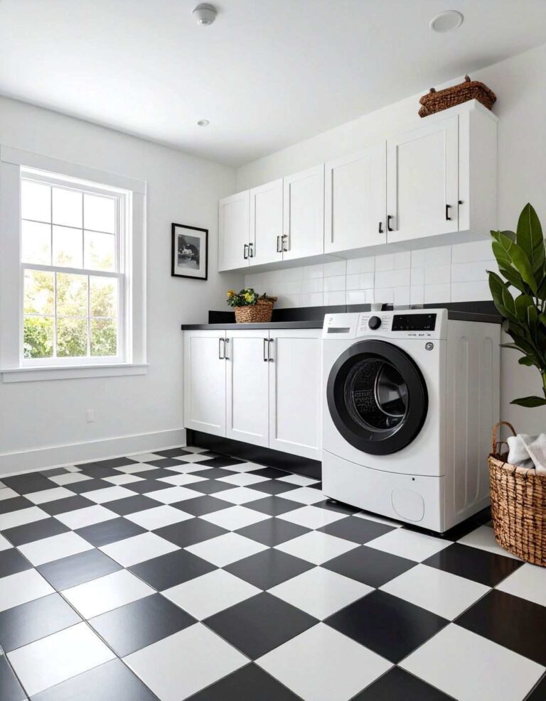 Checkerboard Tile Sets the Tone - 20 Black and White Laundry Room Ideas