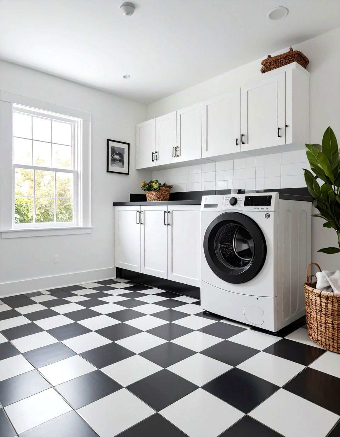 Checkerboard Tile Sets the Tone - 20 Black and White Laundry Room Ideas
