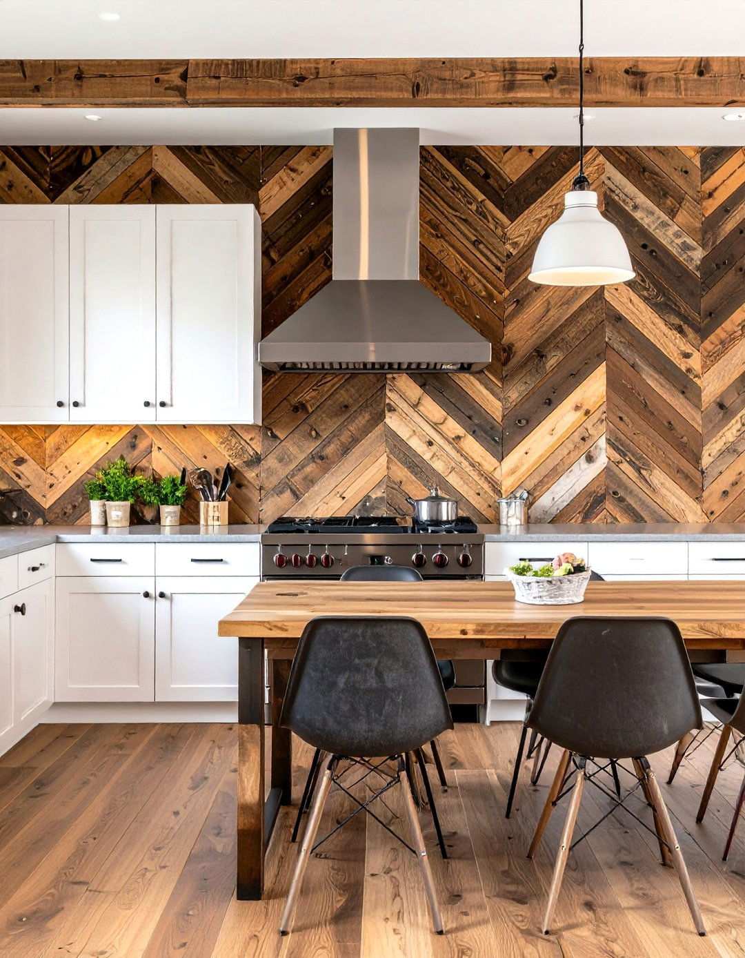 Chevron Pattern Barnwood Kitchen Accent Wall - 20 Barnwood Accent Wall Ideas