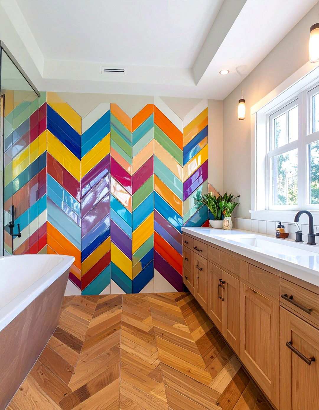 Chevron Subway Tile Bathroom Wall - 20 Bathroom Wall Ideas
