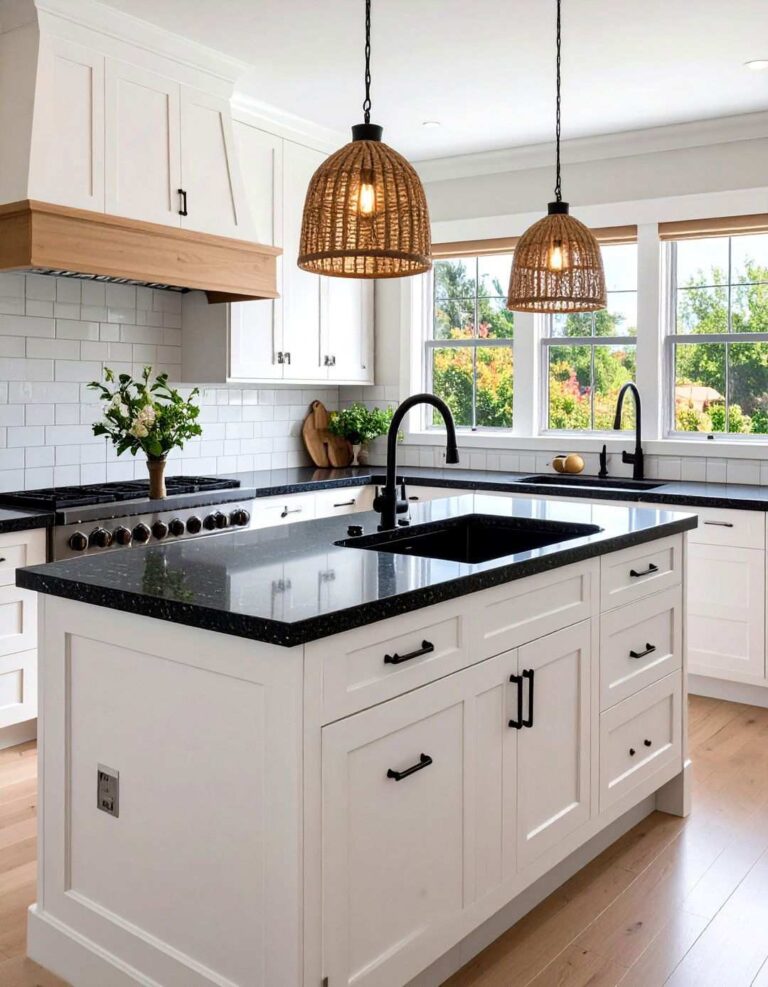 Classic Contrast With White Shaker Cabinets - 20 Black Granite Countertops Kitchen Ideas
