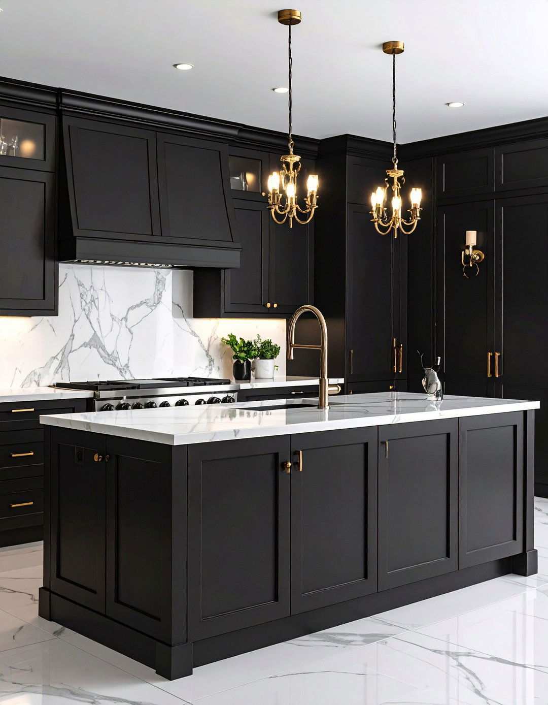 Classic Elegance With Black Kitchen Cabinets and Marble White Tops - 20 Black Kitchen Cabinets With White Countertops