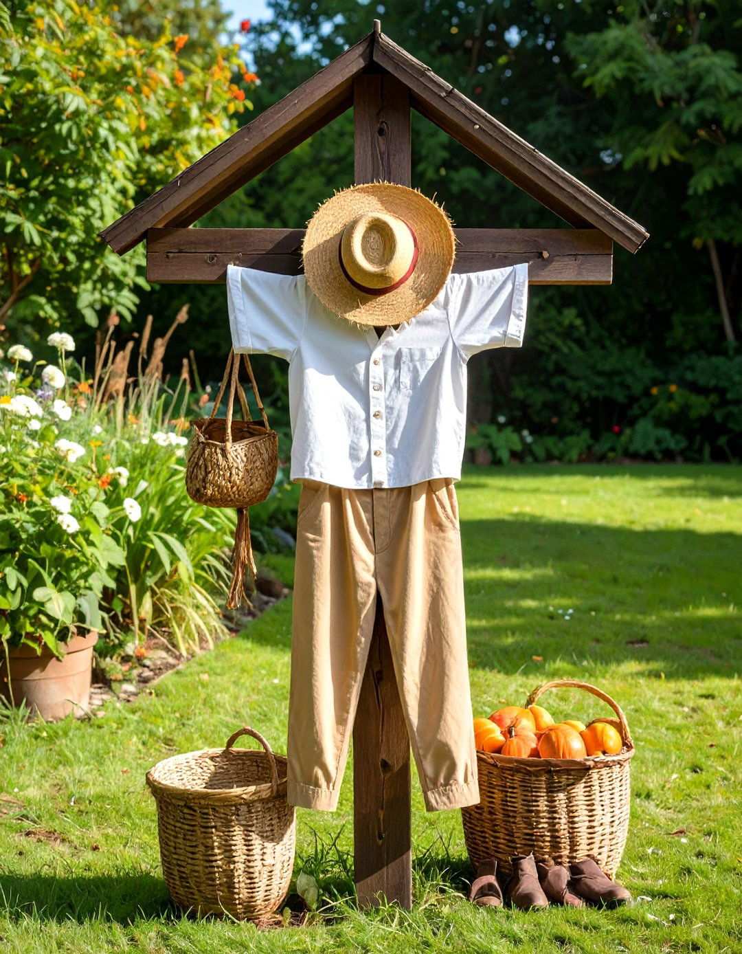 Classic Straw Stuffed Scarecrow Frame - 20 Garden Scarecrow Ideas