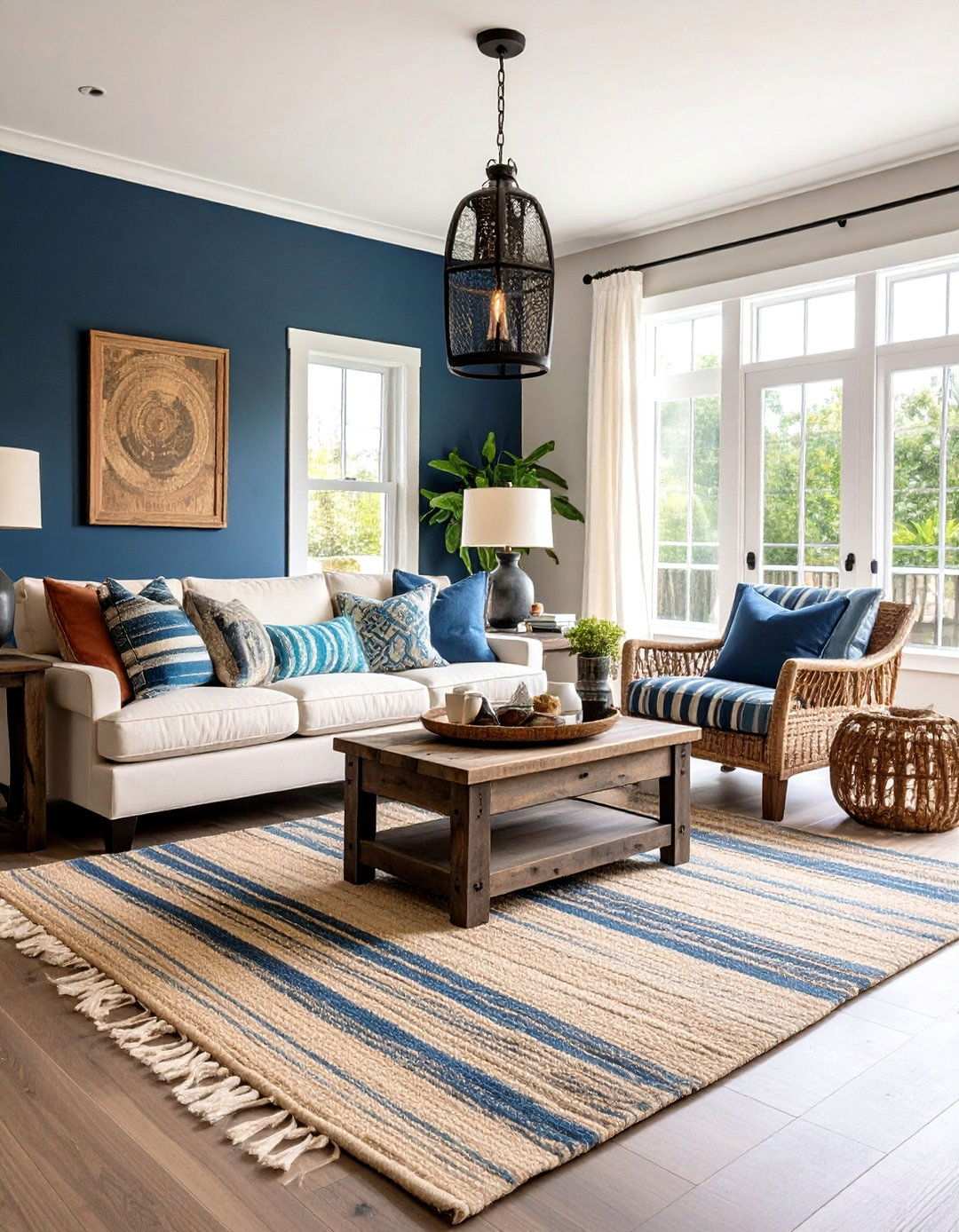 Coastal Twist Deep Sea Blues and Charred Driftwood - 20 Black and Blue Living Room Ideas
