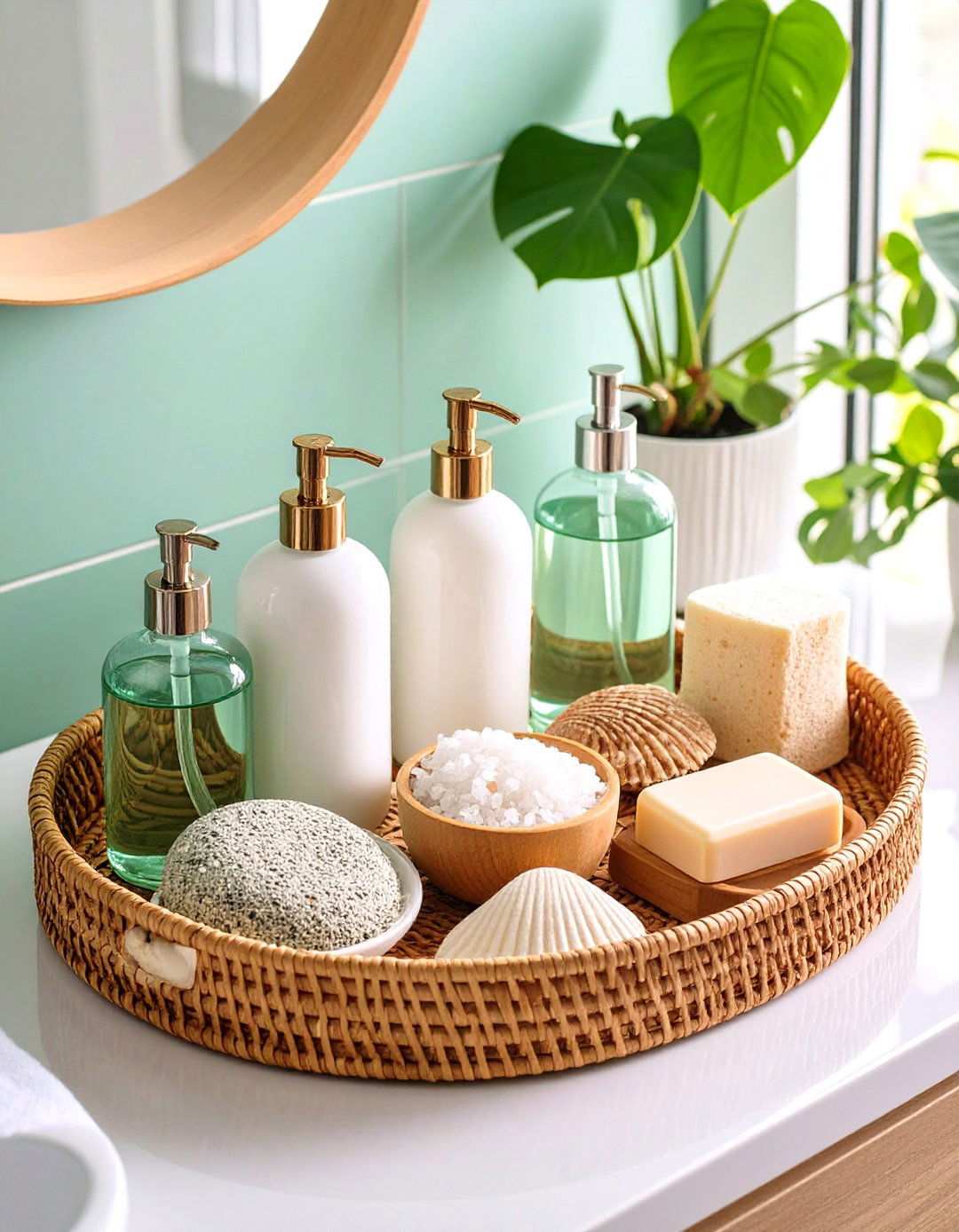 Coastal Woven Rattan Bathroom Tray - 20 Bathroom Tray Ideas