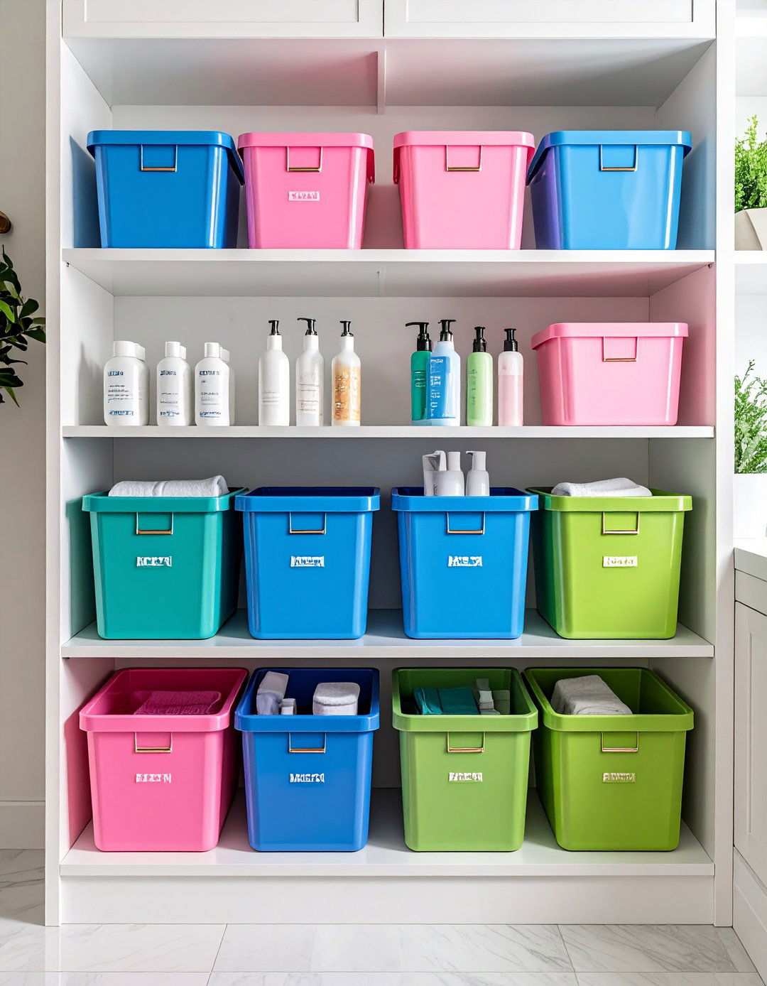 Color Coded Bins for Household Sharing - 20 Bathroom Cabinet Organization Ideas