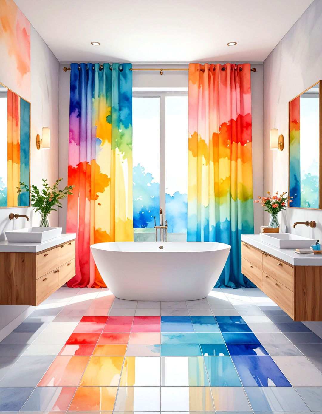 Colorful Abstract Art Bathroom Curtain Prints - 20 bathroom curtain ideas