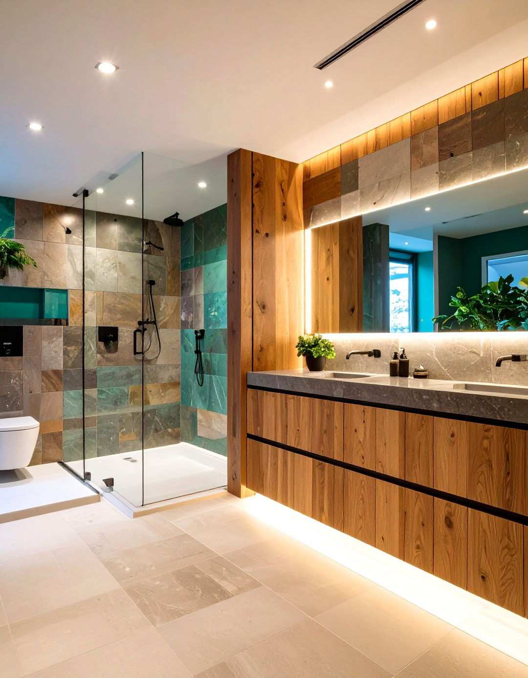 Combination Mixed Material Bathroom Wall Paneling Personalizes Texture - 20 Bathroom Wall Paneling Ideas