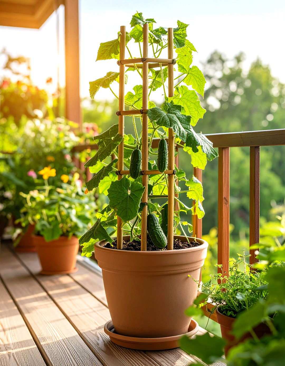 Container Mini Trellis for Pots - 20 Cucumber Trellis Ideas