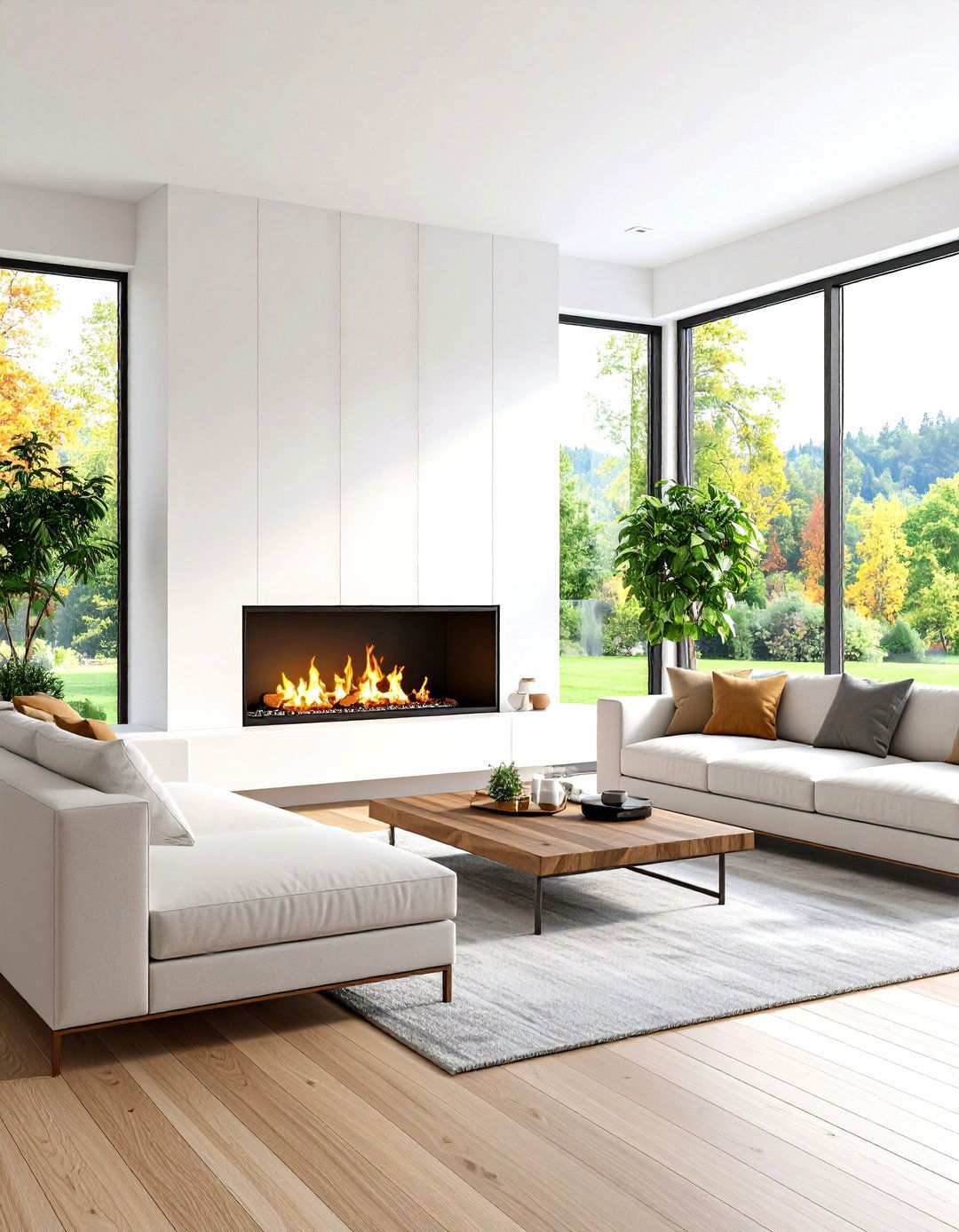 Contemporary River Rock Fireplace with Horizontal Emphasis - 20 River Rock Fireplace Ideas