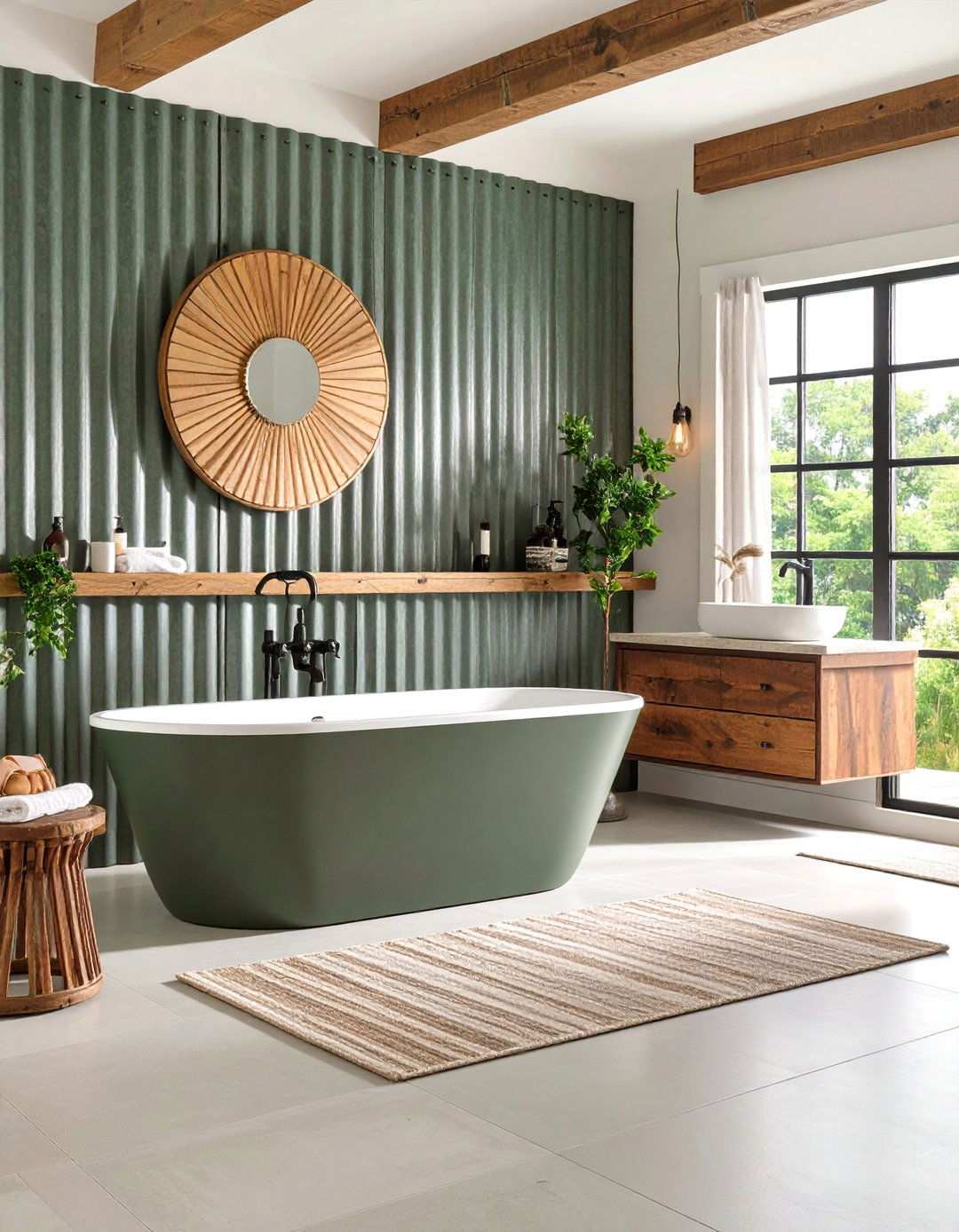 Corrugated Metal Bathroom Wainscoting Accent - 20 Bathroom Wainscoting Ideas