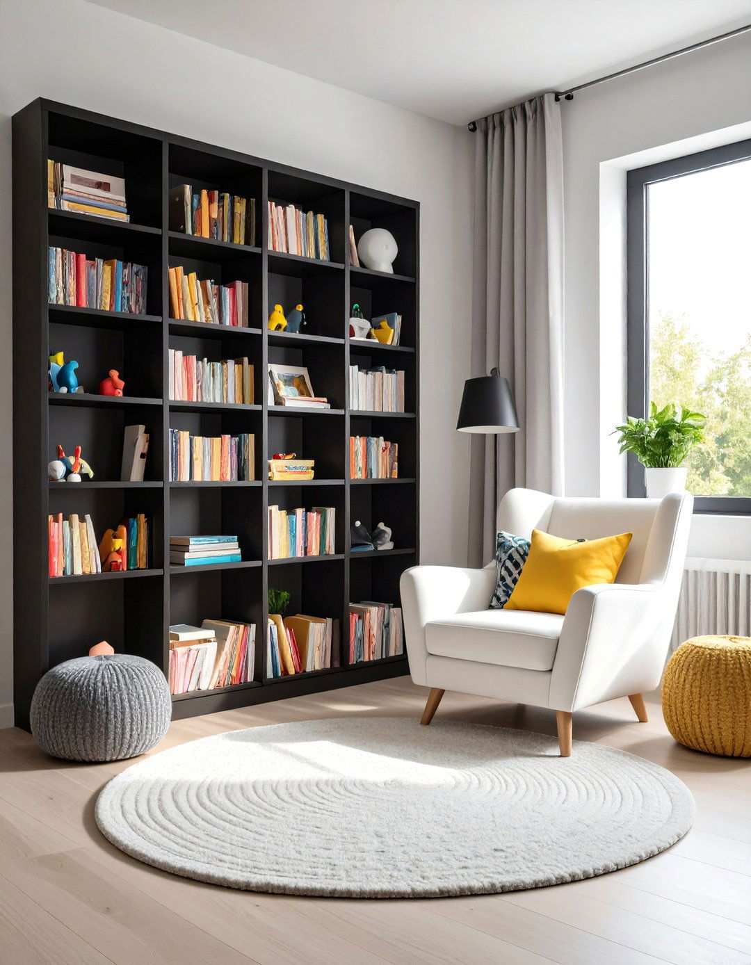 Cozy High Contrast Reading Corner - 20 Black and White Nursery Ideas