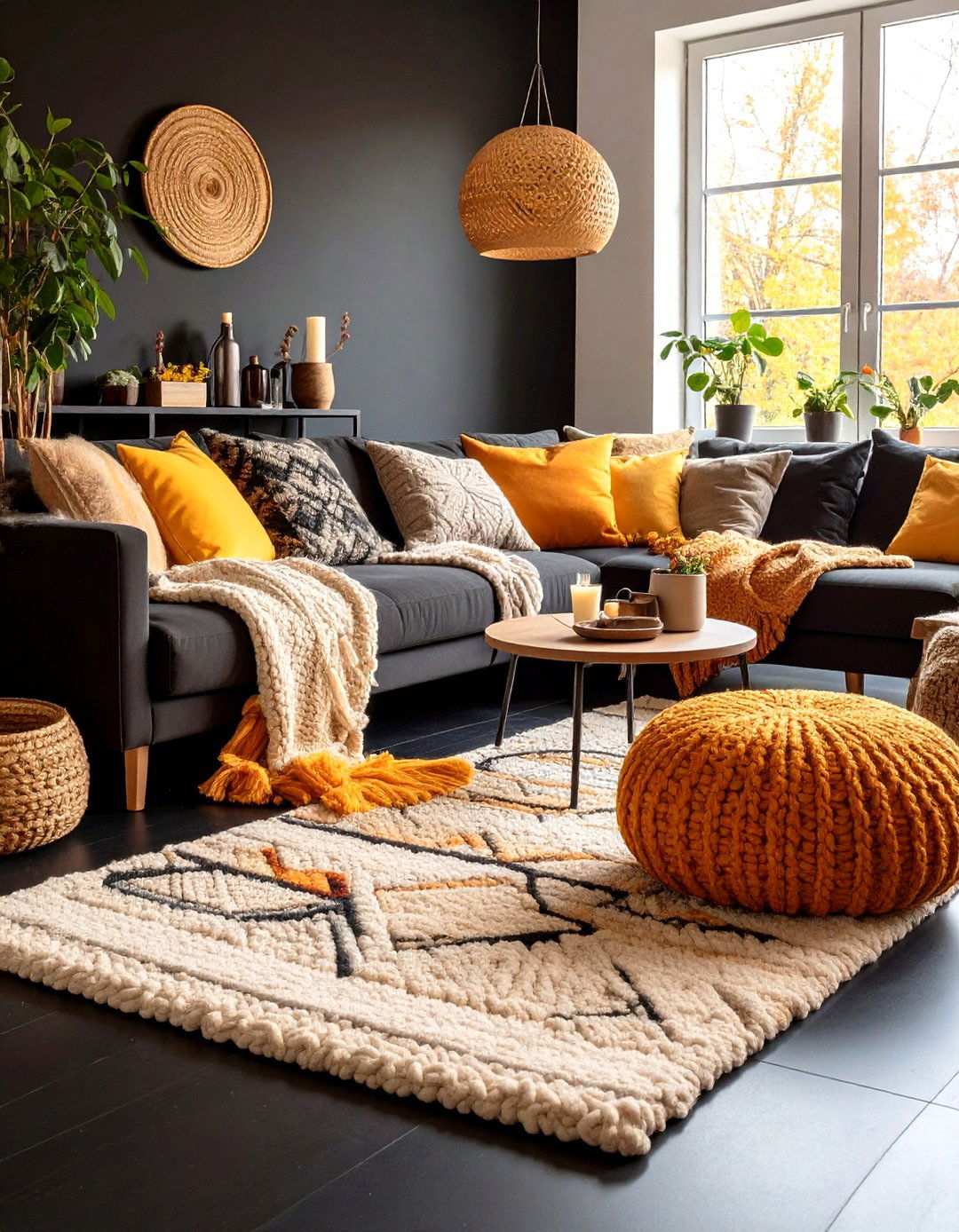 Cozy Textures for Warmth - 20 Black Floor Living Room Ideas