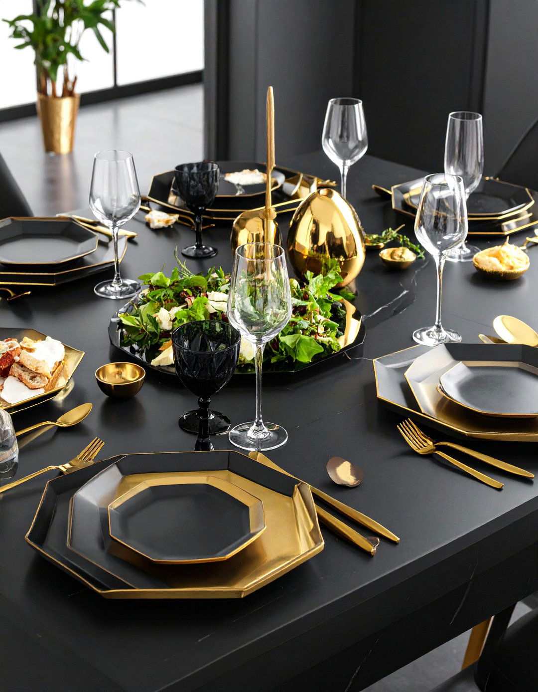 Craft a Black and Gold Tablescape With Geometric Layers - 20 Art Deco Wedding Ideas