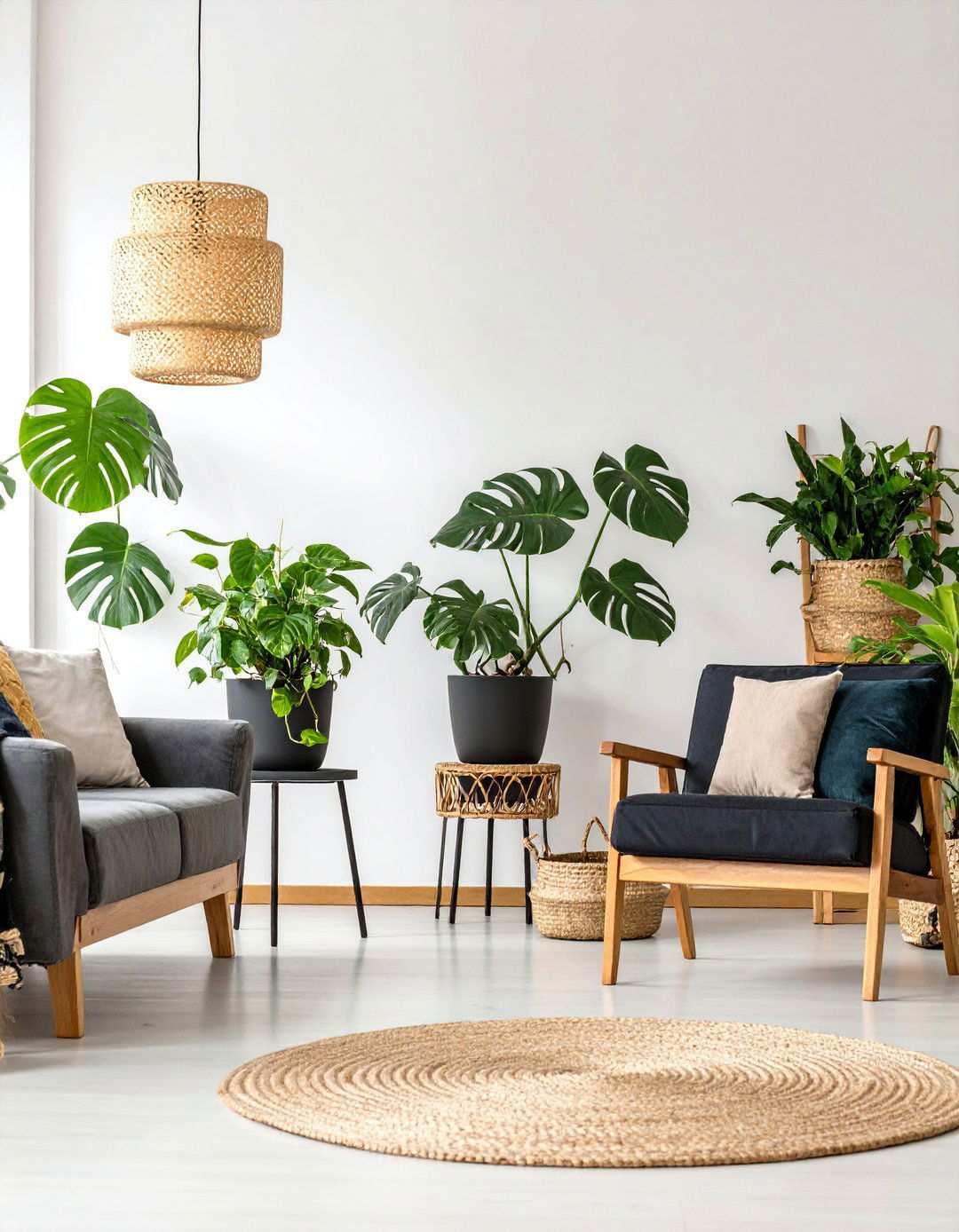 Create a Plant Jungle Backdrop for Your Black and White Boho Living Room - 20 Black and White Boho Living Room Ideas