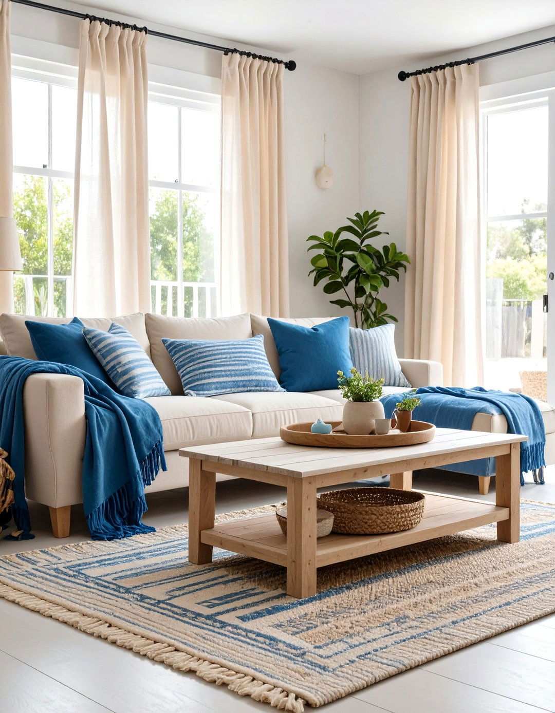 Create Coastal Calm Around a Beige Couch - 20 Beige Couch Living Room Ideas