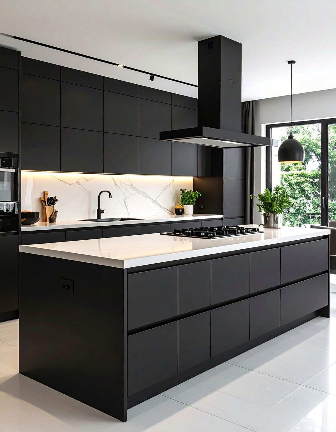 Crisp White Countertops for High Contrast - 20 Black Kitchen Cabinet Ideas