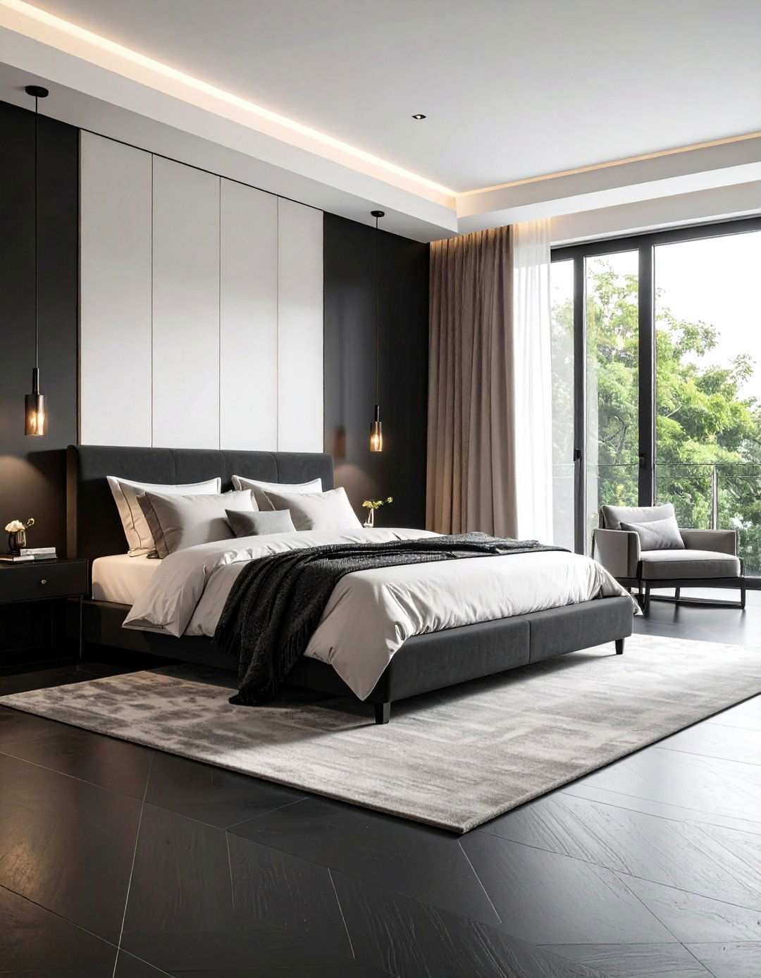 Crisp White Shell for a Black Floor Bedroom - 20 Black Floor Bedroom Ideas