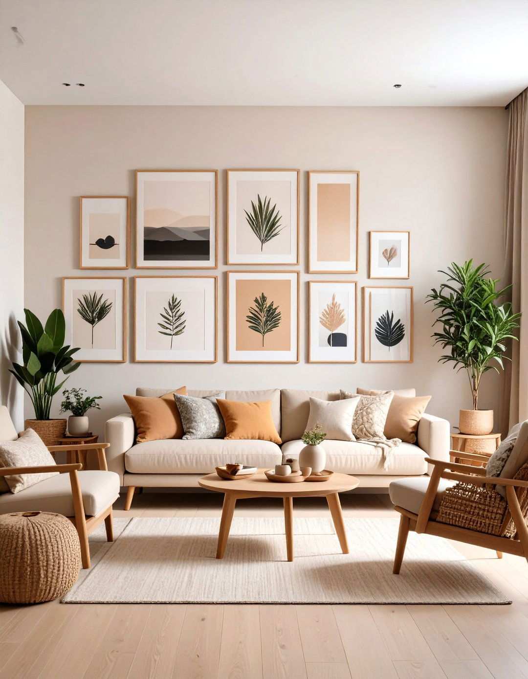 Curate a Gallery Wall in a Beige Living Room - 20 Beige Living Room Ideas
