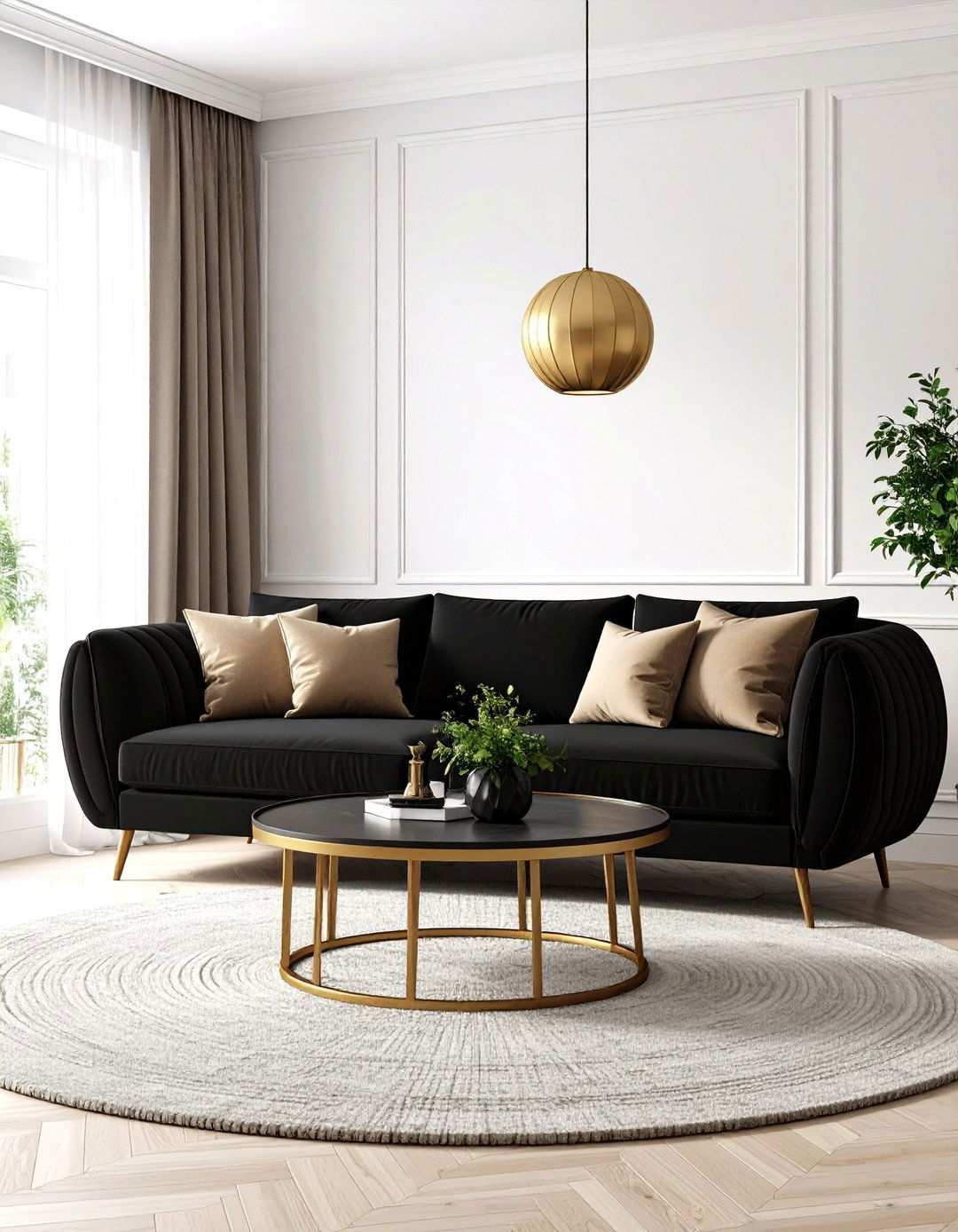 Curved Silhouettes and the Black Couch - 20 Black Couch Living Room Ideas
