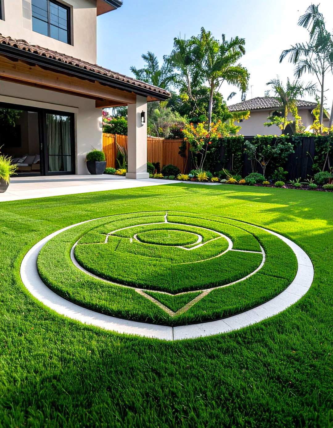 Custom Logo or Art Inlay - 20 Backyard Turf Ideas