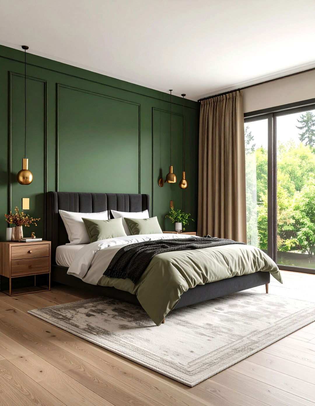 Deep Forest Accent Wall for a Black and Green Bedroom - 20 Black and Green Bedroom Design Ideas