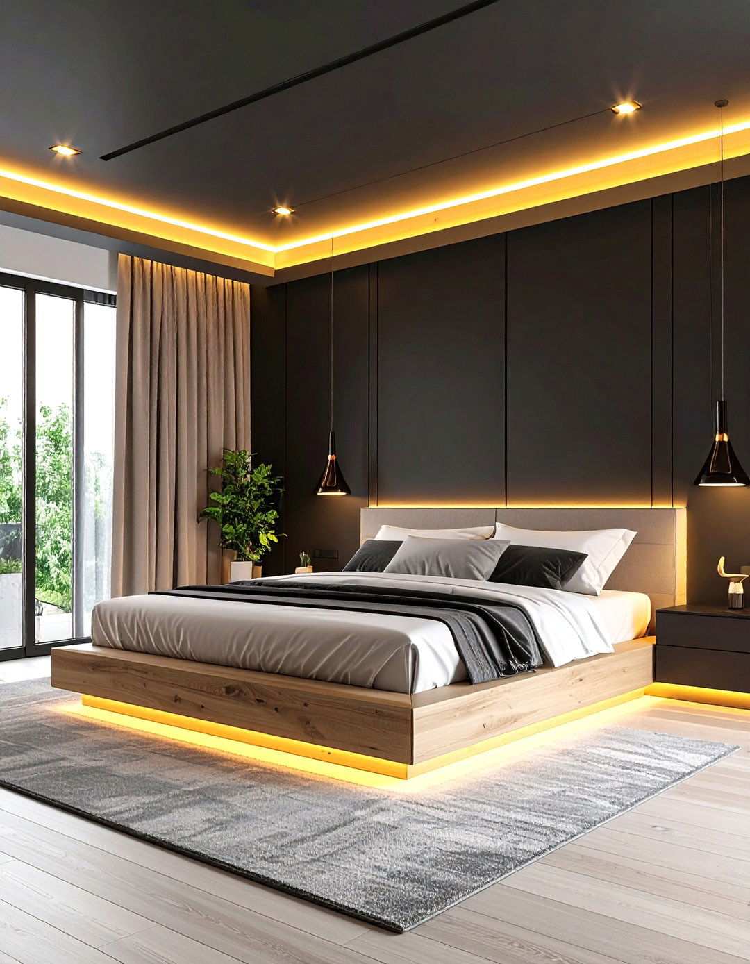 Discreet LED Perimeter - 20 Black Accent Wall Bedroom Ideas