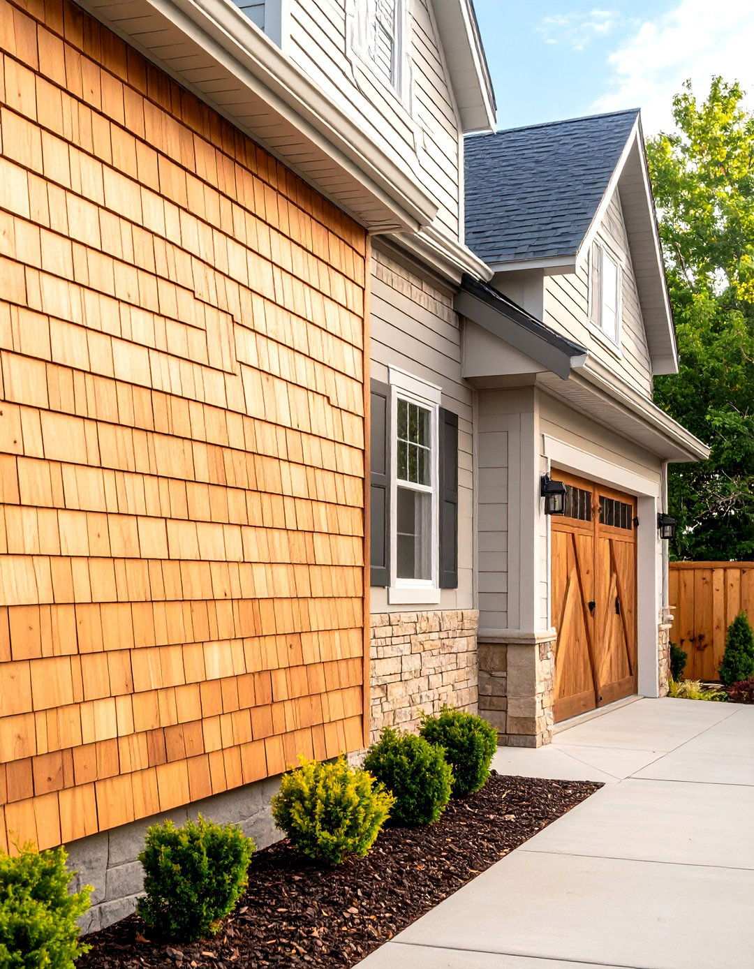 DIY Cedar Shake Accent Walls on Black Elevations - 20 Black House With Wood Accents